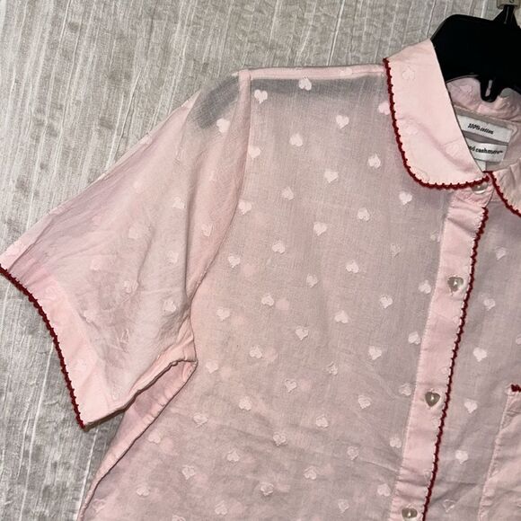 cupcakes and cashmere PinkβRed Swiss Heart Crochet Trim Cotton Shorty PJ Set - Picture 6 of 12